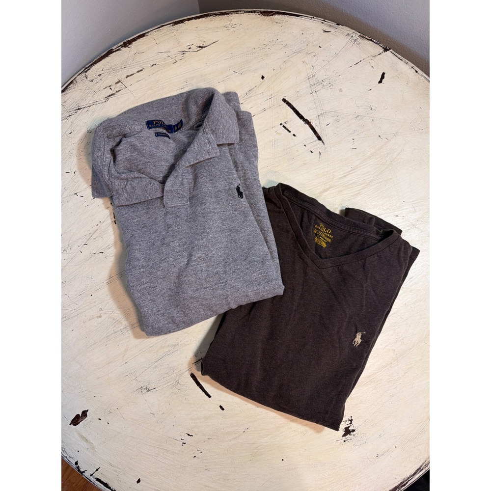 Polo Ralph‎ Lauren Shirts Mens XL Bundle Grey Polo Brown V-Neck Classic Fit